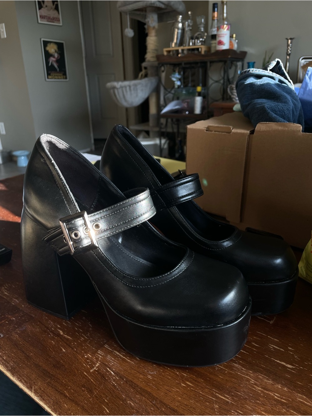 Mia Shoes Black Platform Mary Jane Heels with Buckle Strap